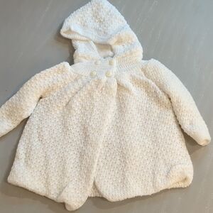 Vintage Sweater Hoodie‎ Cozy White Knit Baby Jacket 24M